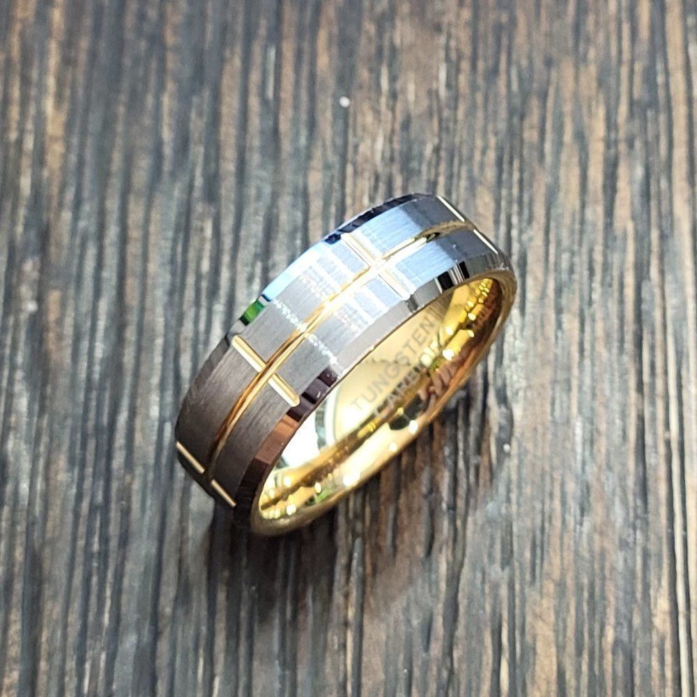 New Real Men's Tungsten Ring Gold and Silver Wedding Ring Size 9-13 Available